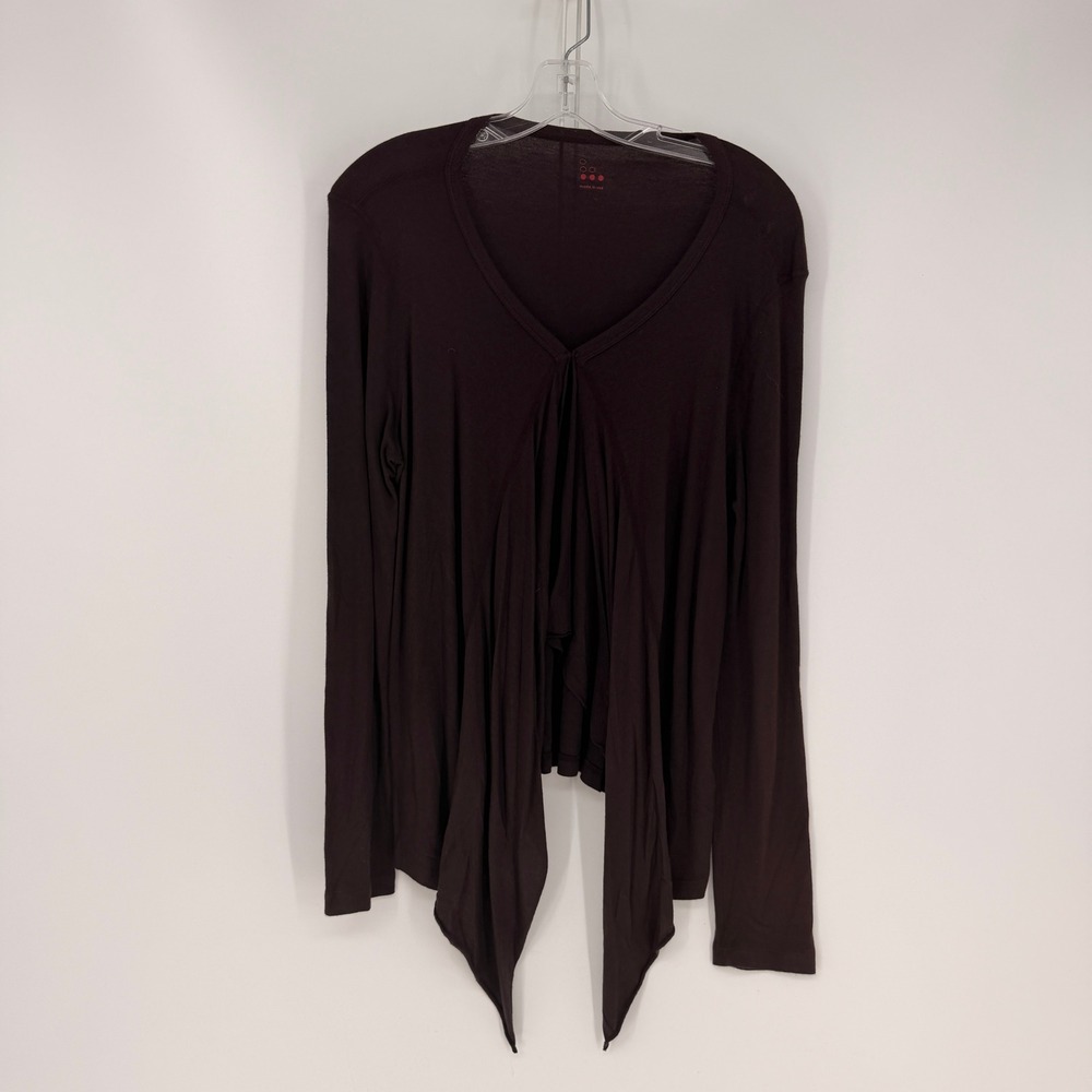 Three Dots Cardigan Womens Large Brown Drape Front Sharkbite Hem Boho Layering